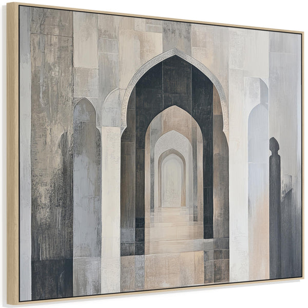 Moroccan Moorish Neutral Framed Wall Art Canvas - Granada Arch