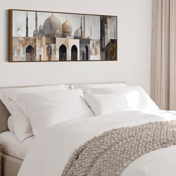 Wide Modern Framed Islamic Wall Art Canvas - Mosque Skyline