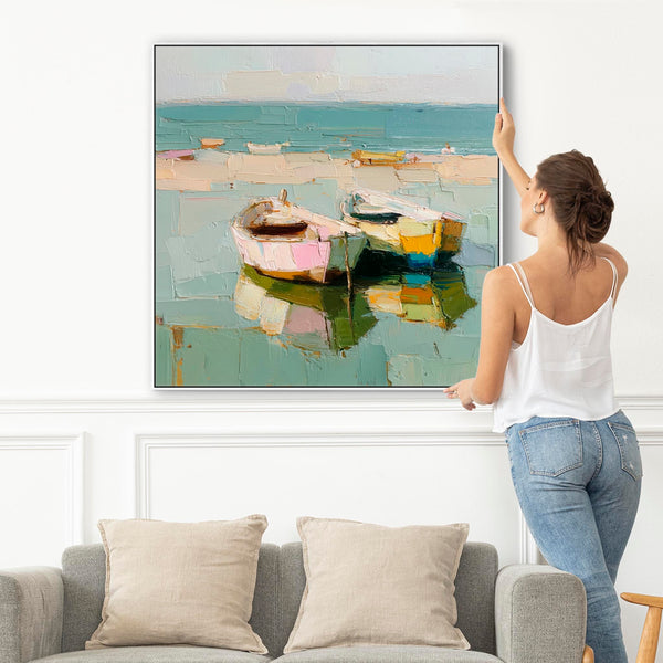 Abstract Colourul Boats Beach Framed Canvas Art