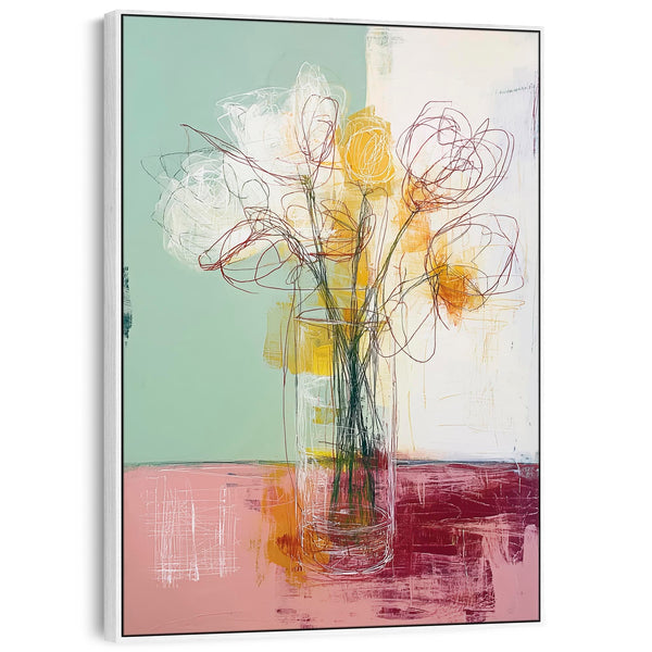 Abstract Colourul Floral Vase Framed Contemporary Artwork Print