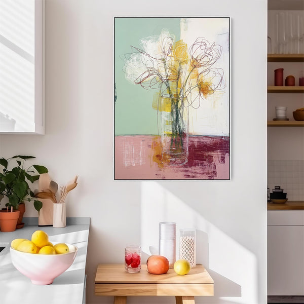 Abstract Colourul Floral Vase Framed Contemporary Artwork Print