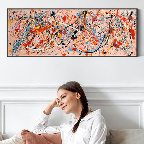 Wide Long Colourful Pink Framed Canvas Picture - Kinetic Art