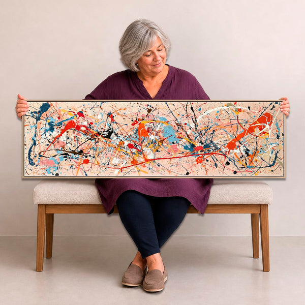 Wide Colourful Abstract Canvas Art Long Jackson Pollock Style