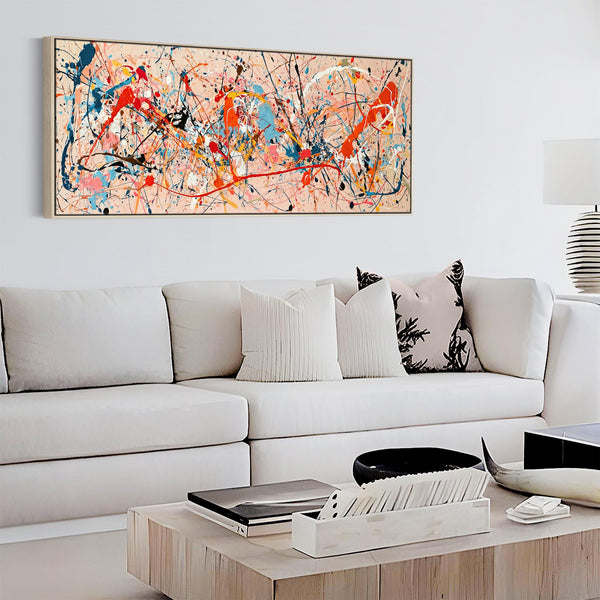 Wide Colourful Abstract Canvas Art Long Jackson Pollock Style