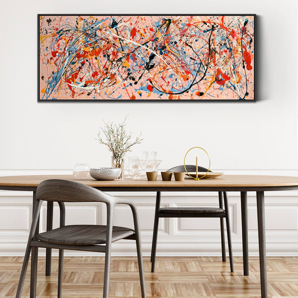 Wide Long Colourful Pink Framed Canvas Picture - Kinetic Art