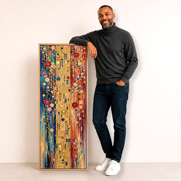 Tall Colourful Gustav Klimt inspired Vibrant Framed Canvas Art