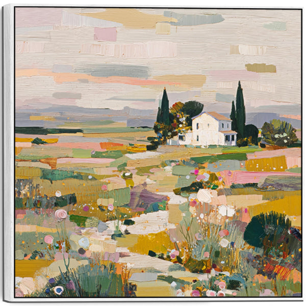 Wide Colourful Abstract Landscape Tuscany Framed Panoramic Wall Canvas