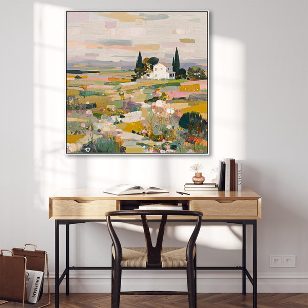 Wide Colourful Abstract Landscape Tuscany Framed Panoramic Wall Canvas