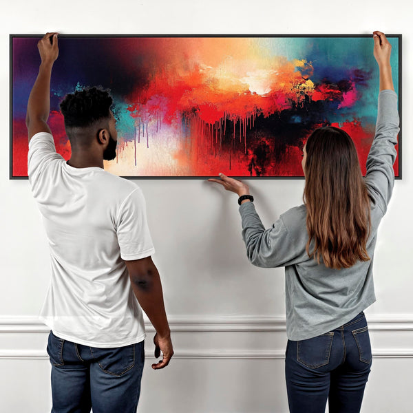 Wide Multi-Coloured Horizontal Framed Wall Art Print Colourful Abstraction