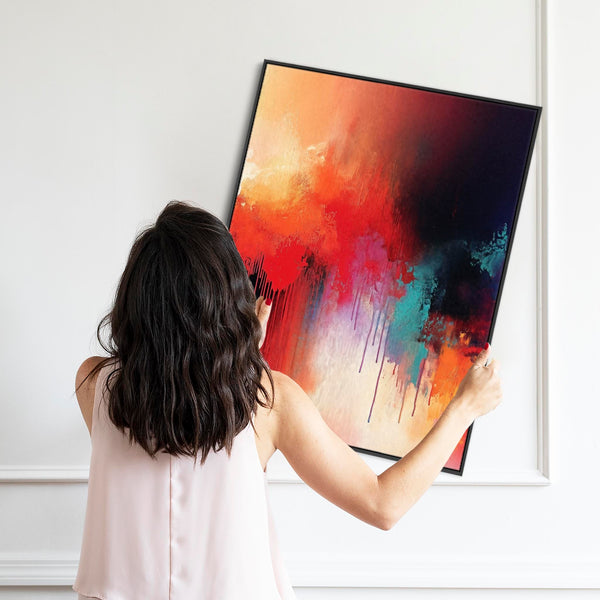 Multi-Coloured Unique Framed Canvas Art Colourful Cascade