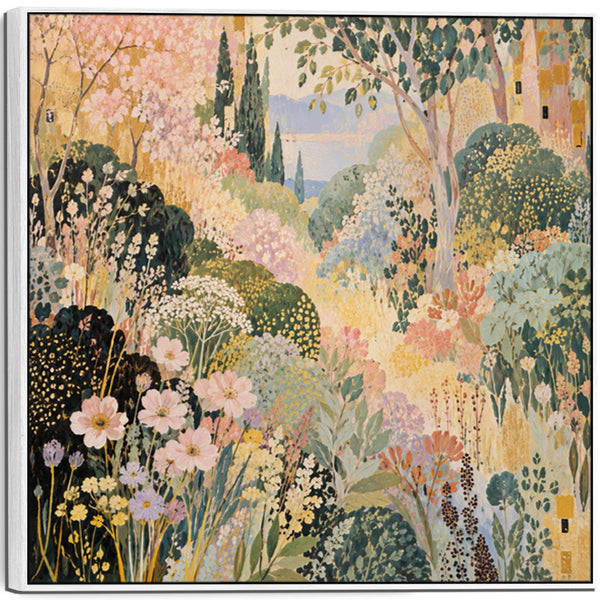 Framed Pastel Artwork Print on Canvas - Colourful Garden View