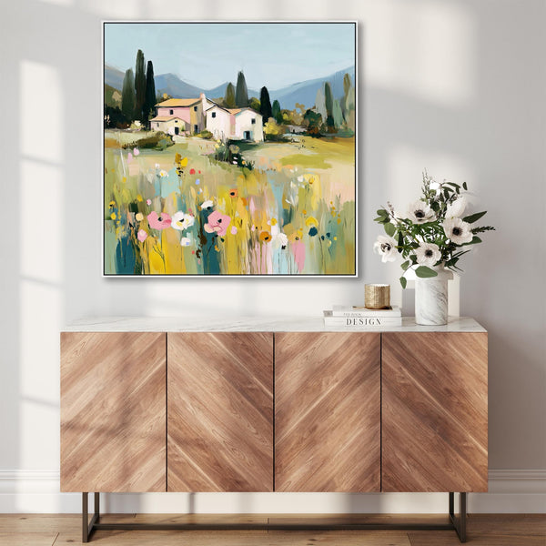 Colourful Landscape Italy Tuscany Framed Wall Art Print Canvas