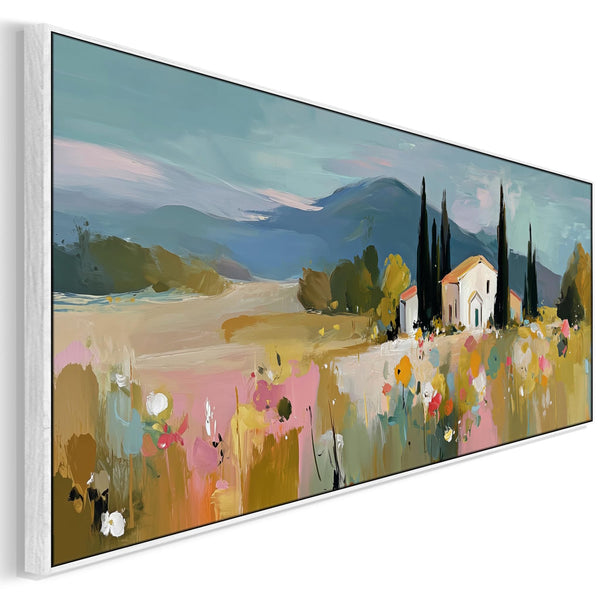 Wide Colourful Landscape Italy Tuscany Framed Panoramic Wall Canvas