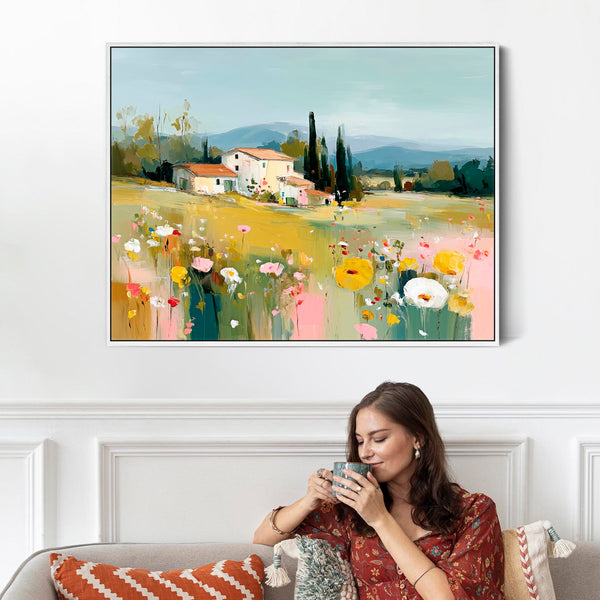 Colourful Tuscany Landscape 1 Framed Wall Art Canvas