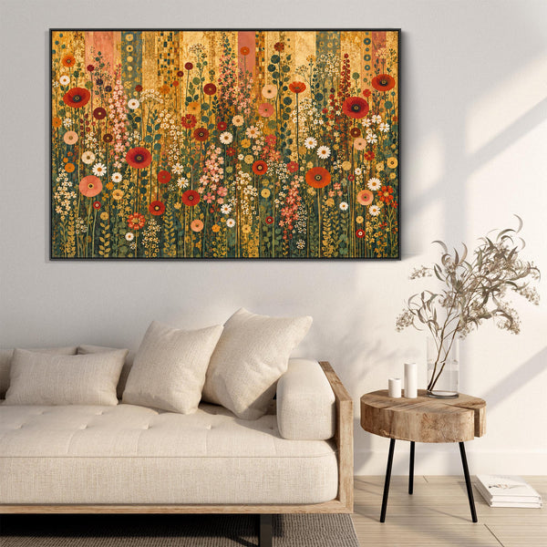 Colourful Floral Meadow Gustav Klimt inspired Framed Canvas Art