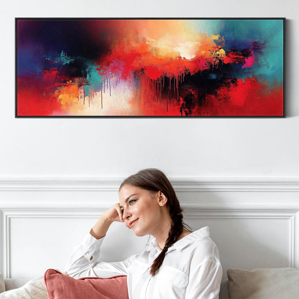 Wide Multi-Coloured Horizontal Framed Wall Art Print Colourful Abstraction