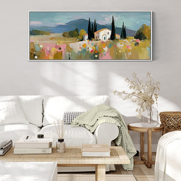 Wide Colourful Landscape Italy Tuscany Framed Panoramic Wall Canvas