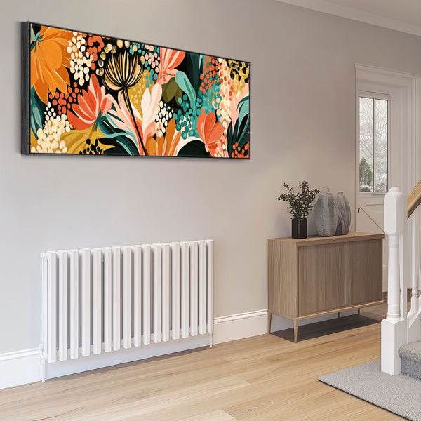 Wide Colourful Abstract Floral Framed Canvas Japanese Abstract