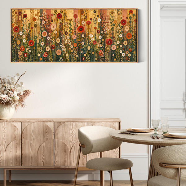 Wide Abstract Floral Gustav Klimt inspired Framed Long Canvas