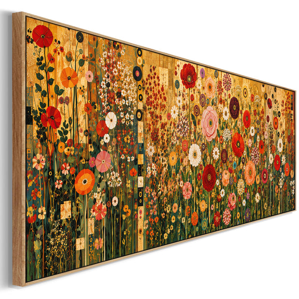 Wide Floral Gustav Klimt inspired Framed Bedroom Canvas Art