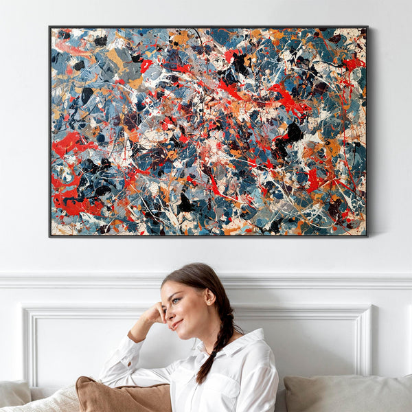 Large Colourful Jackson Pollock Inspired Framed Canvas - Flux