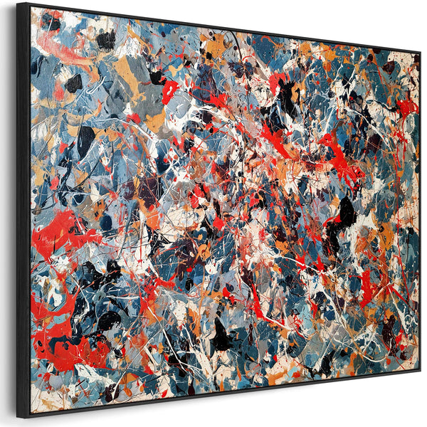 Large Colourful Jackson Pollock Inspired Framed Canvas - Flux