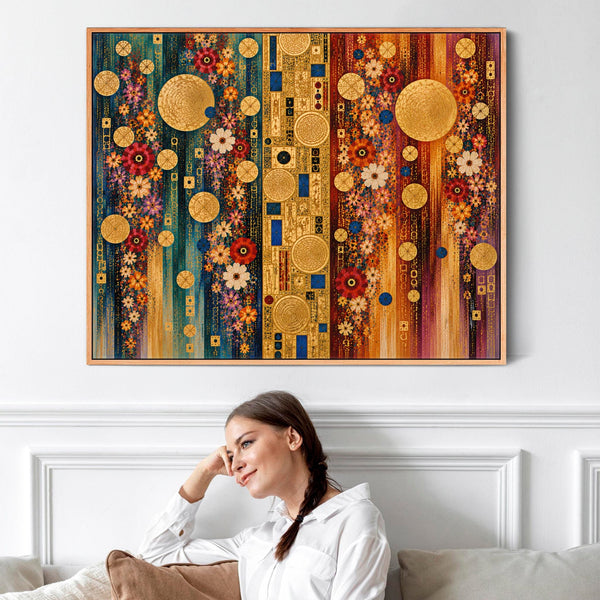 Unusual Bright Gustav Klimt inspired Framed Canvas - Colourful