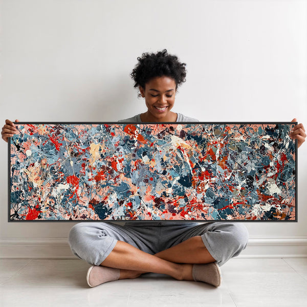Wide Horizontal Jackson Pollock Inspired Framed Canvas Splash