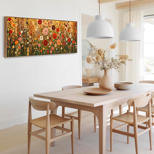 Wide Floral Gustav Klimt inspired Framed Bedroom Canvas Art