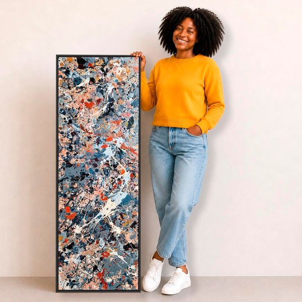 Tall Colourful Jackson Pollock Inspired Upright Framed Canvas