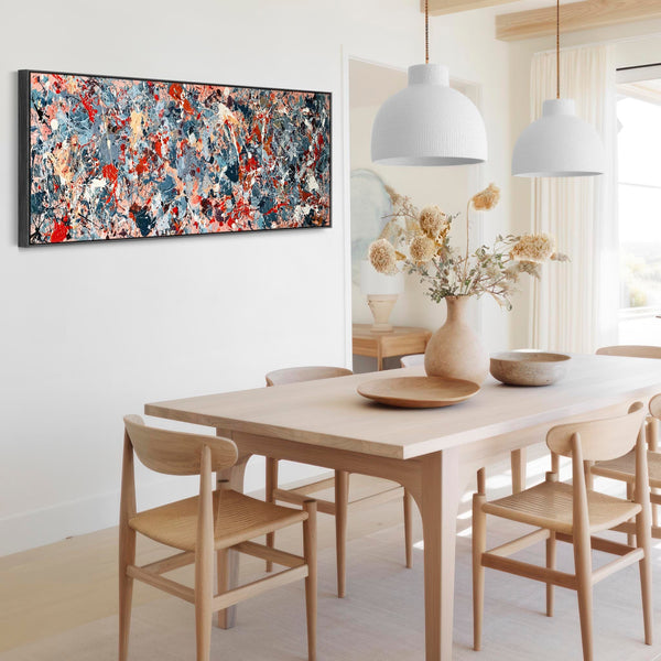 Wide Horizontal Jackson Pollock Inspired Framed Canvas Splash