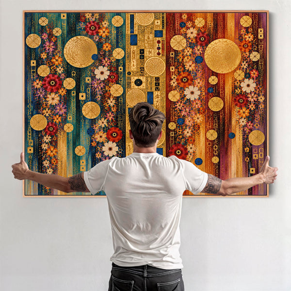 Unusual Bright Gustav Klimt inspired Framed Canvas - Colourful