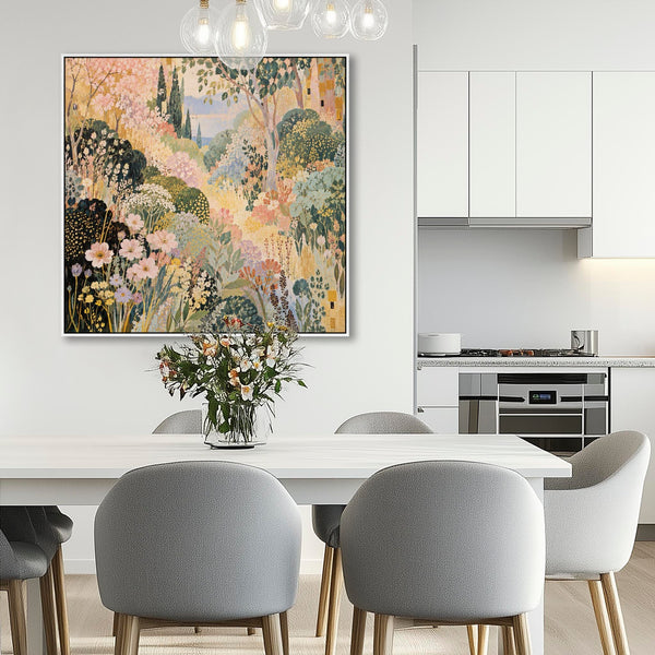 Framed Pastel Artwork Print on Canvas - Colourful Garden View