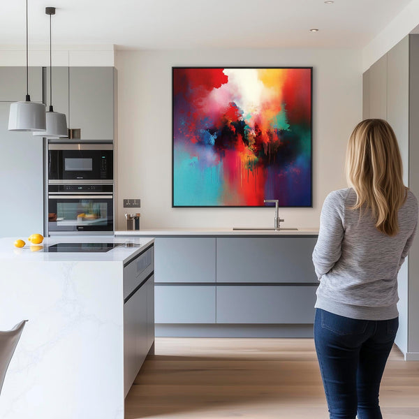 Unique Colourful Abstract Framed Wall Art Multi-Coloured Cascade