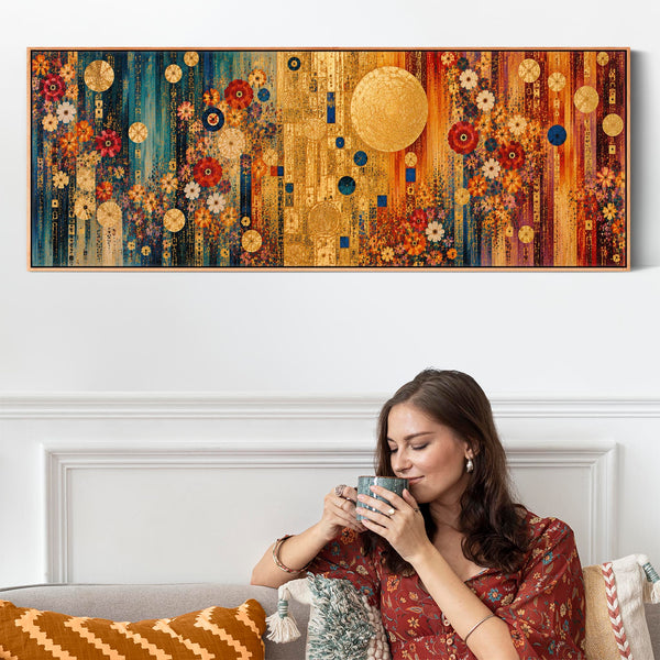 Wide Maximalist Gustav Klimt inspired Framed Canvas - Colourful