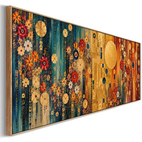 Wide Maximalist Gustav Klimt inspired Framed Canvas - Colourful