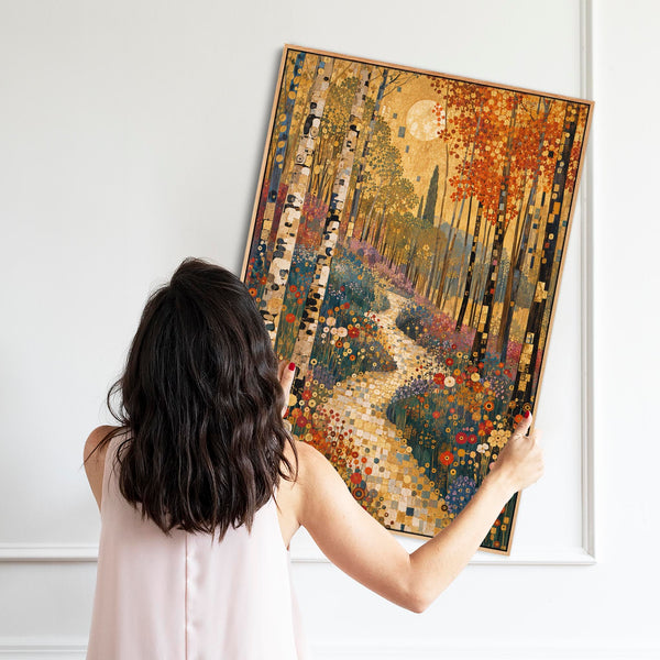 Gustav Klimt inspired Colourful Framed Canvas Art Forest Path