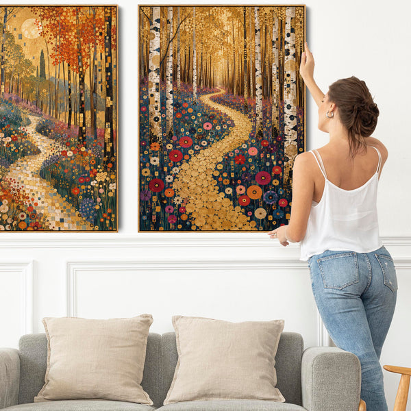 Gustav Klimt inspired Colourful Framed Canvas Art Forest Path