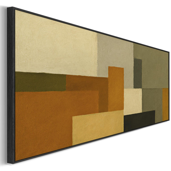 Wide Mustard Green Horizontal Framed Canvas Panoramic - Autumn Ochre