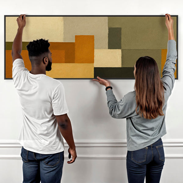 Wide Mustard Green Horizontal Framed Canvas Panoramic - Autumn Ochre