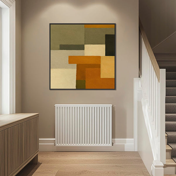Large Mustard Green Abstract Framed Canvas Earth Tone - Autumn Earth