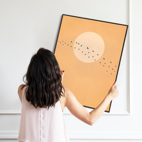 Mustard Yellow Canvas Art Japandi Moon - Frame Included