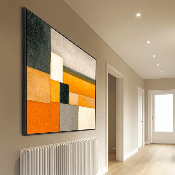 Big Mustard Yellow Orange Abstract Artwork Framed - Ochre Blend
