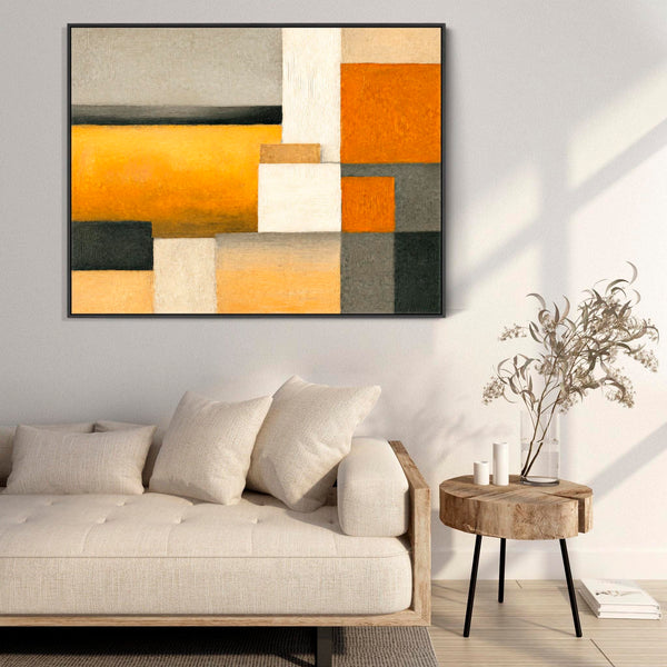 Large Mustard Yellow Orange Abstract Wall Art Framed - Ochre Balance