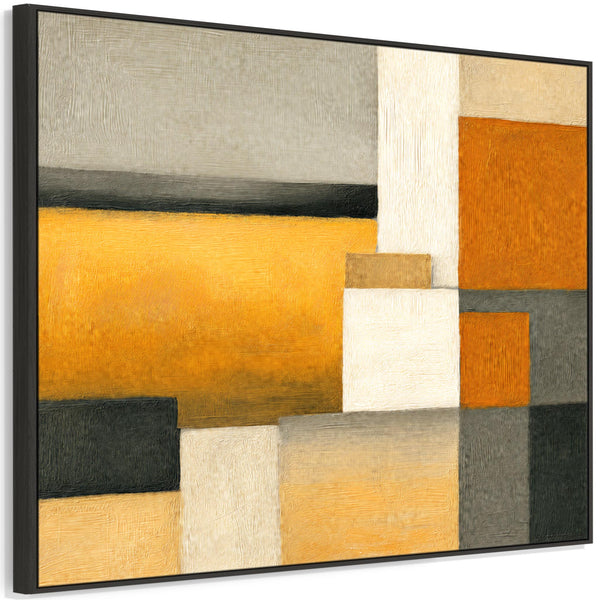 Large Mustard Yellow Orange Abstract Wall Art Framed - Ochre Balance
