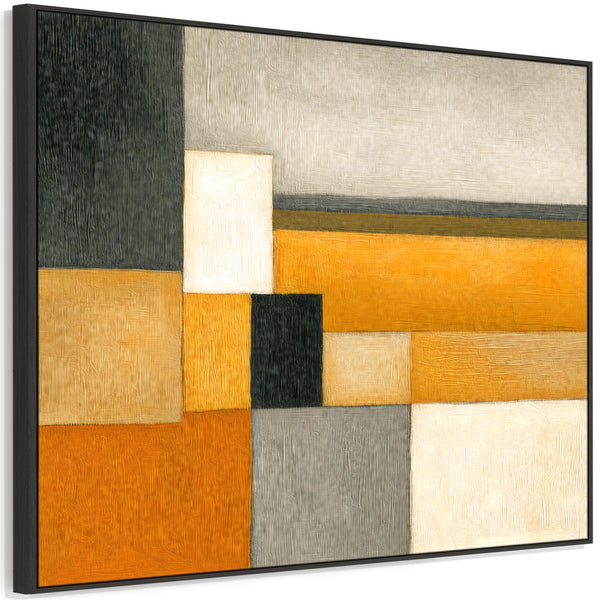 Big Mustard Yellow Orange Abstract Artwork Framed - Ochre Blend