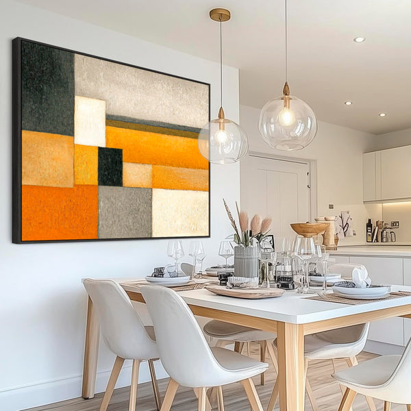 Big Mustard Yellow Orange Abstract Artwork Framed - Ochre Blend