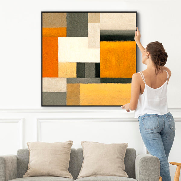Large Mustard Yellow Orange Abstract Wall Art Framed - Ochre Warmth