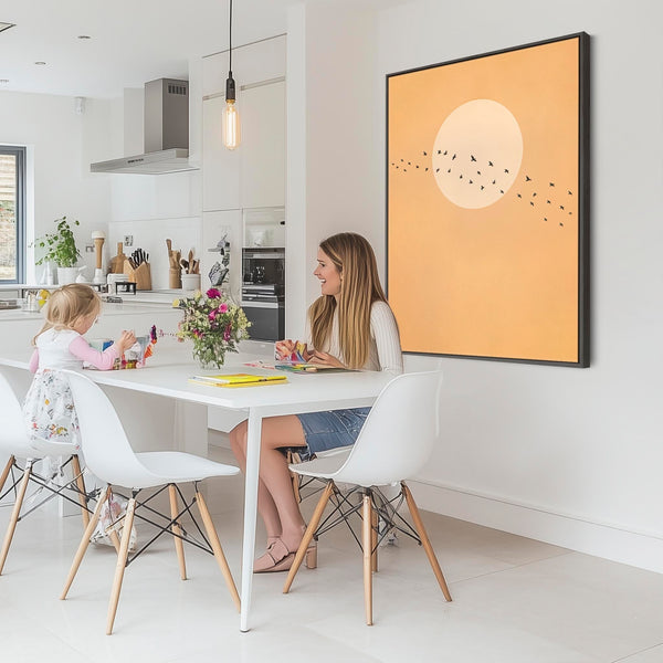 Mustard Yellow Canvas Art Japandi Moon - Frame Included