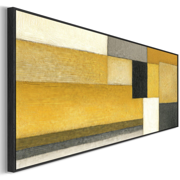 Wide Mustard Yellow Grey Framed Horizontal Canvas Wall Art - Abstract Steps
